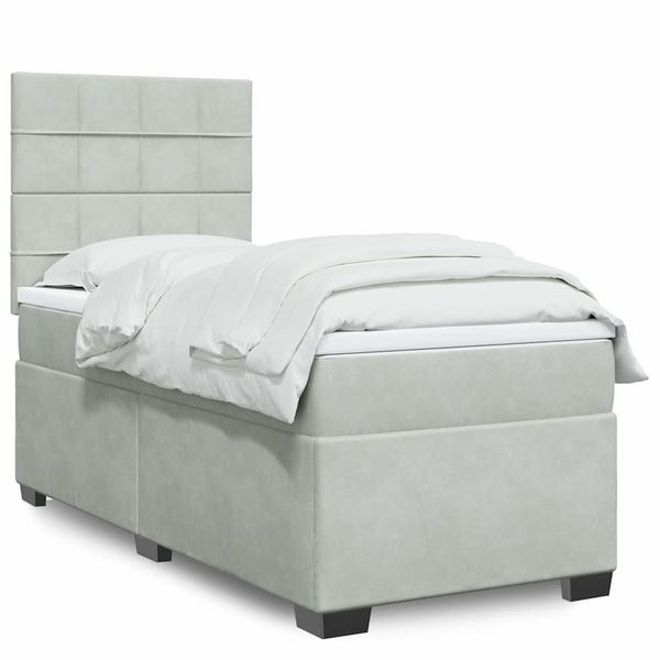 vidaXL Posteľný rám boxsping s matracom bledosivý 100x200 cm zamat