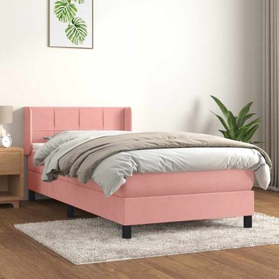 vidaXL Posteľný rám boxsping s matracom ružový 90x200 cm zamat