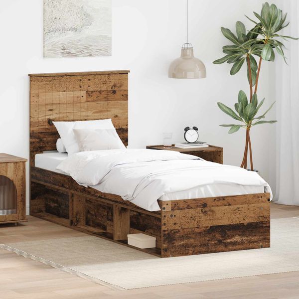 vidaXL Rám postele Staré drevo 75 x 190 cm Masívne borovicové drevo