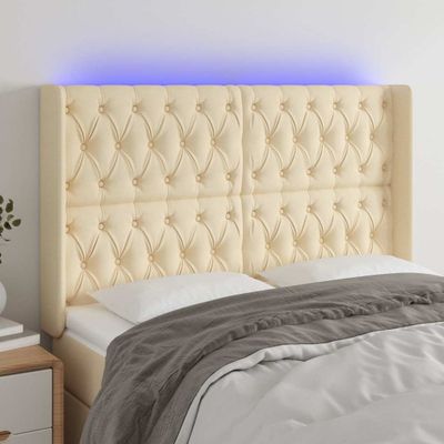 vidaXL Čelo postele s LED krémové 163x16x118/128 cm látka