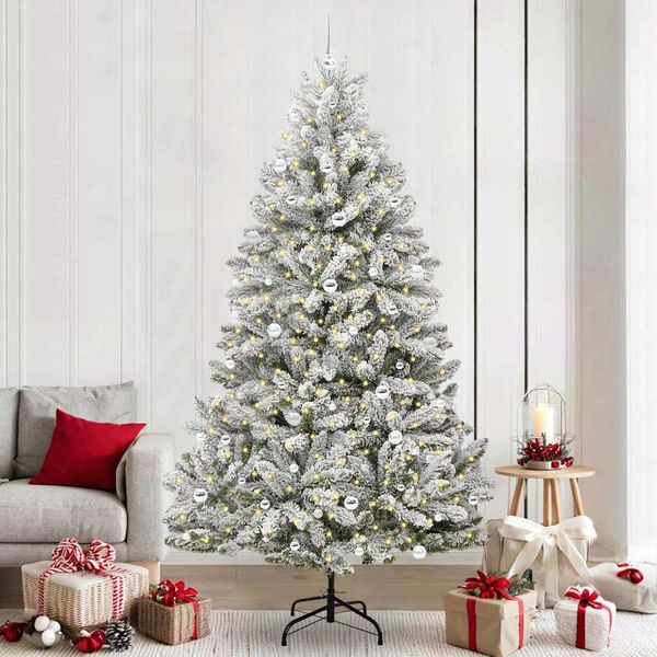 vidaXL Umelý vianočný stromček Zelená a biela 240 cm PVC a kov