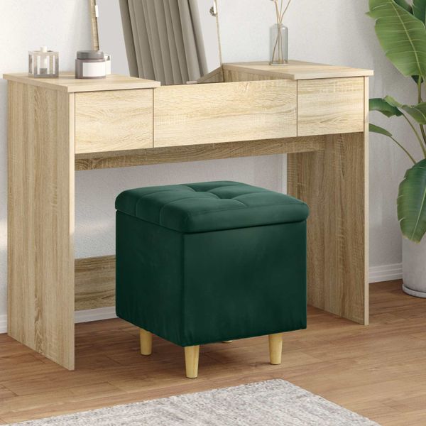 vidaXL Úložný taburet s vankúšom Tmavozelená 40 x 40 x 45 cm Zamat