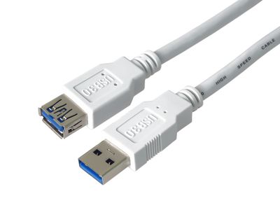 PremiumCord Predlžovací kábel USB 3.0 Super-speed 5Gbps A-A, MF, 9pin, 0,5m biela