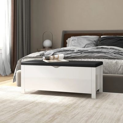 vidaXL Úložný box+podložka, lesklý biele 105x40x45cm kompozitné drevo