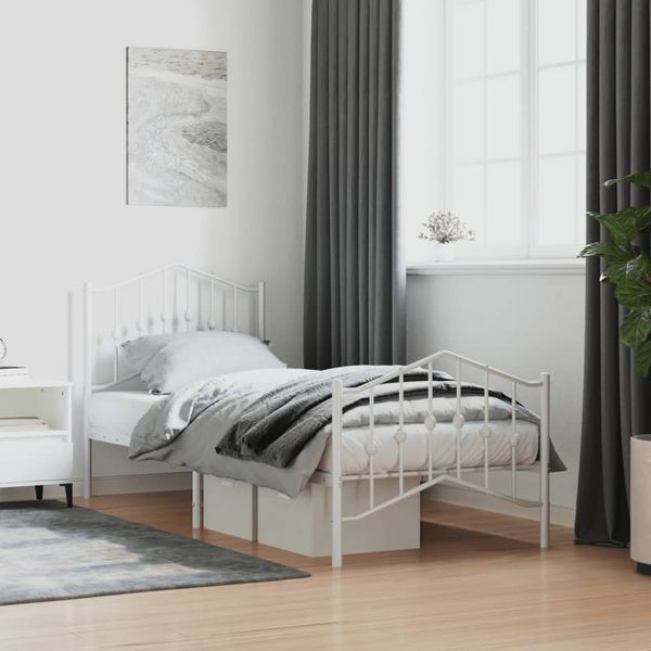 vidaXL Kovový rám postele s predným a zadným čelom biely 90x200 cm