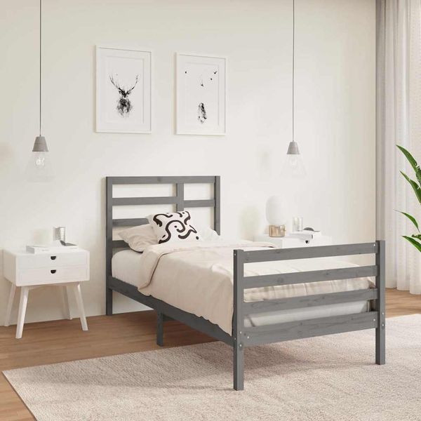 vidaXL Posteľný rám, sivý drevený masív 75x190 cm malé jednolôžko