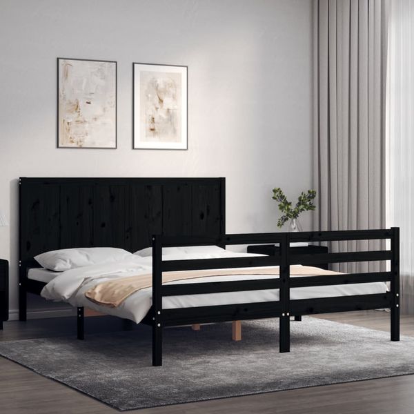 vidaXL Rám postele s čelom čierny masívne drevo King Size