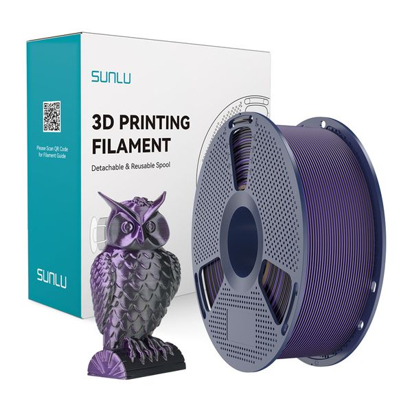 Dvojfarebná vláknitá niť Sunlu PLA+ Silk (čierna a fialová)