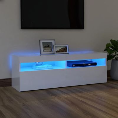 vidaXL TV skrinka s LED svetlami lesklá biela 120x35x40 cm