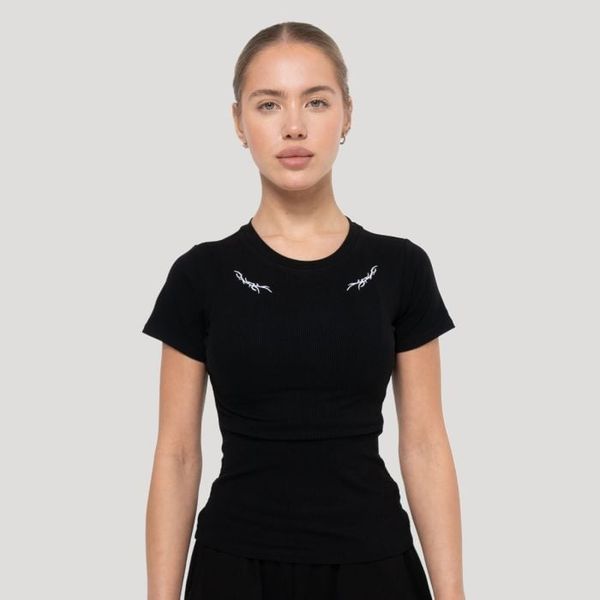 Dámske tričko Tribal Ribbed Black - GymBeam, veľkosť S