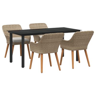 vidaXL Záhradný jedálenský set s vankúšom 5 pcs Béžová polyratan