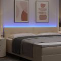 vidaXL LED hlavová doska s LED pásikmi Krémová 200 cm látka