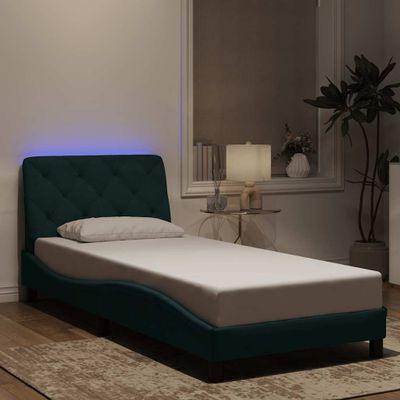 vidaXL Rám postele s LED bez matraca tmavozelený 80x200 cm zamat