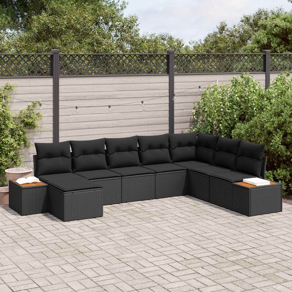 vidaXL Súprava záhradných pohoviek s vankúšom 9 pcs Čierna Polyratan