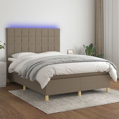 vidaXL Posteľ boxsping s matracom a LED sivohnedá 140x190 cm látka