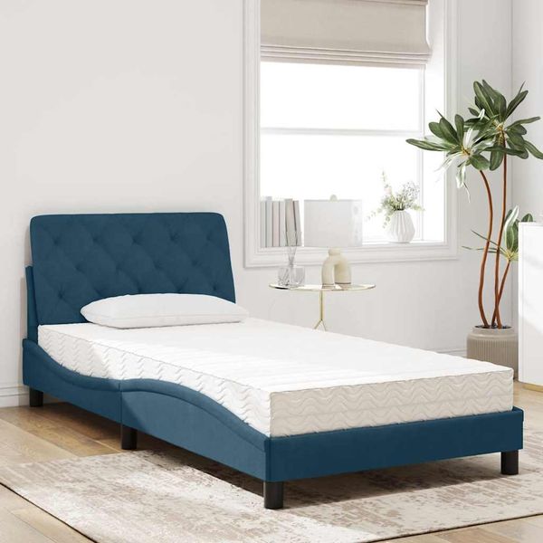 vidaXL Posteľ s matracom modrý 100x200 cm zamat