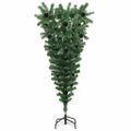 vidaXL Upside-down umelý vianočný stromček s guľami Zelená 120 cm PVC
