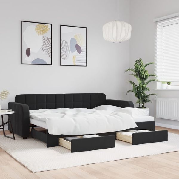 vidaXL Rozkladacia denná posteľ so zásuvkami čierna 80x200 cm látka