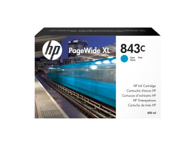 HP 843C ink. PageWide, 400 ml - azúrová