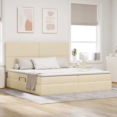 vidaXL Postel s úložným prostorem a matrací Krémová 200 x 200 cm látka
