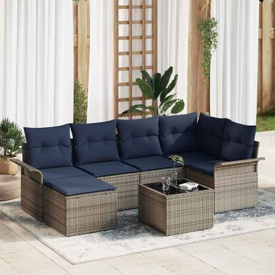 vidaXL Súprava záhradných pohoviek s úložiskom 7 pcs Sivá polyratan