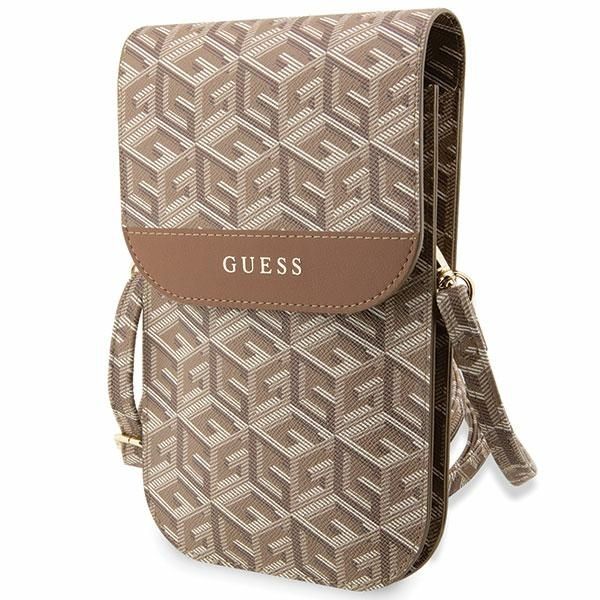 Taška na telefón Guess GUWBHGCFSEW hnedá Wallet GCube Stripe