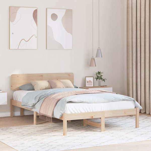 vidaXL Rám postele Prírodná 135 x 190 cm Masívne borovicové drevo