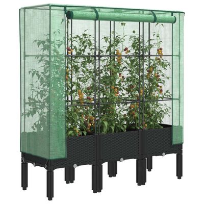 vidaXL Záhon s krytom na skleník ratanový vzhľad 120x40x140 cm