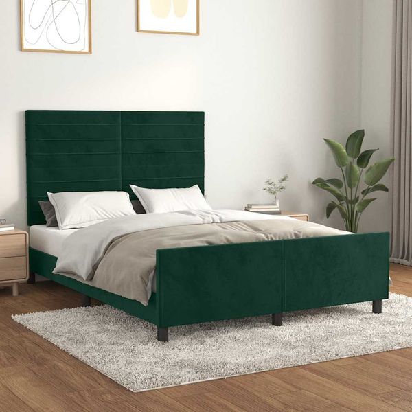 vidaXL Posteľ bez matraca tmavozelený 140x190 cm zamat