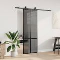 vidaXL Posuvné dvere s kovaním čierne 76x205 cm tvrdené sklo