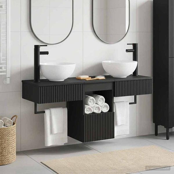 vidaXL Sada kúpeľňového nábytku 3 ks Čierna Kompozitné drevo