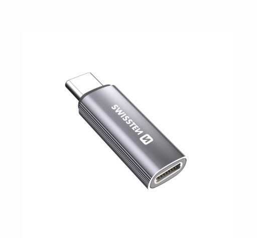 SWISSTEN NABÍJACÍ ADAPTÉR TEXTILE USB-C (samec) / LIGHTNING (samica) STRIEBORNÝ
