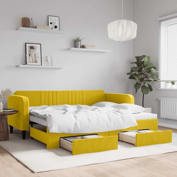 vidaXL Rozkladacia denná posteľ so zásuvkami žltá 90x200 cm zamat