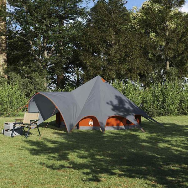 vidaXL Teepee stan pre 3 osoby Šedá a oranžová 600 x 600 x 347 cm