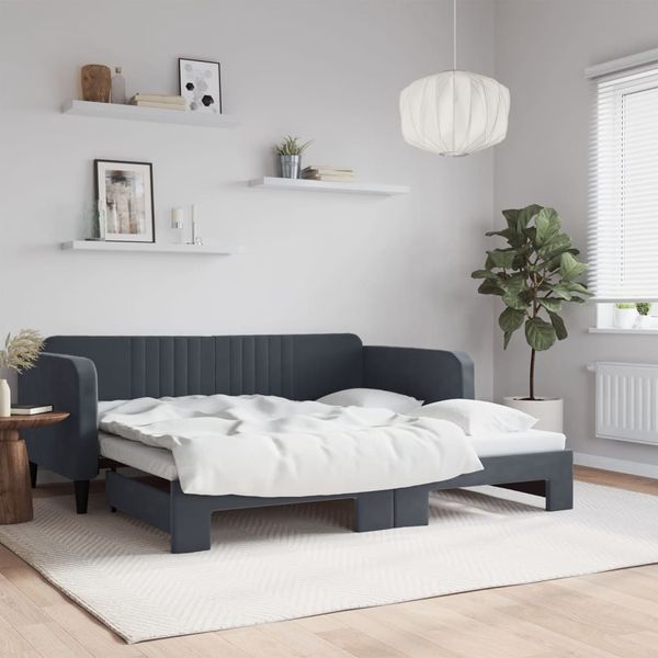 vidaXL Denná posteľ s rozkladacou posteľou tmavosivá 90x190 cm zamat