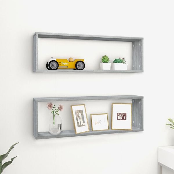 vidaXL Kockové police 2 ks sivé sonoma 80x15x26,5 cm spracované drevo