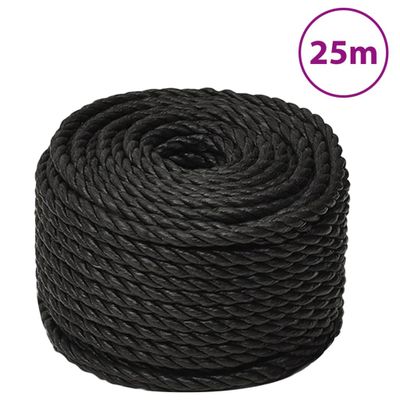 vidaXL Pracovné lano čierne 20 mm 25 m polypropylén