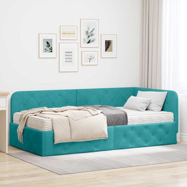 vidaXL Rohový rám postele Tyrkysová 90 x 200 cm Zamat