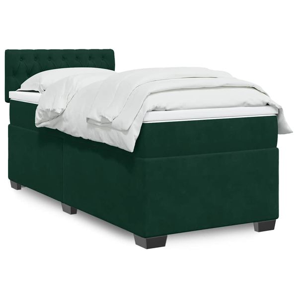 vidaXL Posteľný rám boxsping s matracom tmavozelený 90x190 cm zamat