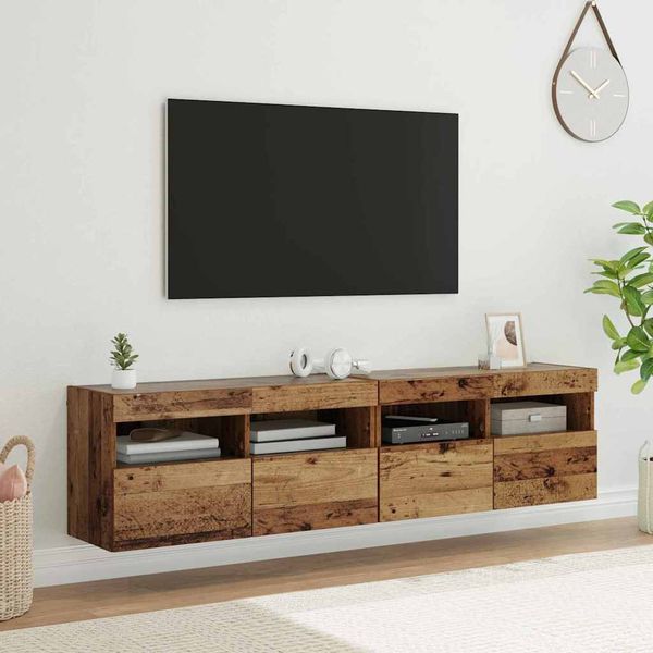 vidaXL TV Steny Skine s LED Nástenný 2 pcs Staré drevo 80 x 30 x 40 cm