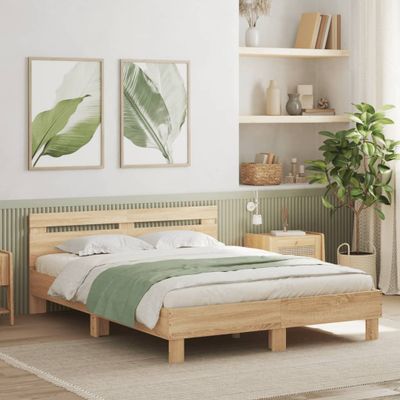vidaXL Posteľný rám s čelom a LED dub sonoma 150x200 cm