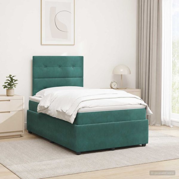vidaXL LED boxspring posteľ s matracom Tmavozelená 120 x 200 cm Zamat