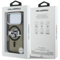 Puzdro Karl Lagerfeld Magsafe IML s trblietkami, kovový rám a tlačidlá fotoaparátu, kreslené logo Karla a Choupette pre iPhone 17 Pro čierne