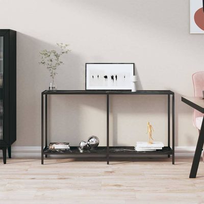 vidaXL Konzolový stolík čierny 140x35x75,5 cm tvrdené sklo