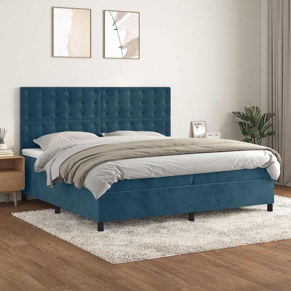 vidaXL Posteľný rám boxsping s matracom tmavomodrý 200x200 cm zamat