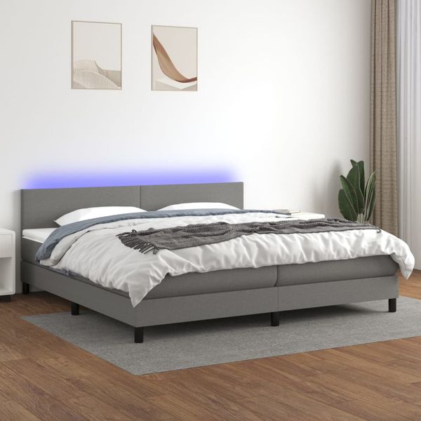 vidaXL Posteľ boxsping s matracom a LED tmavosivá 200x200 cm látka
