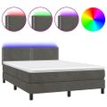 vidaXL Posteľ boxsping s matracom a LED tmavosivá 140x200 cm zamat