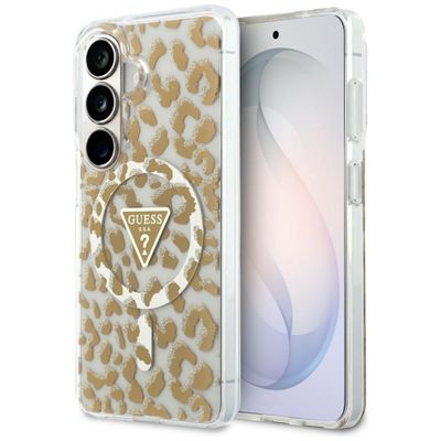 Obal Guess IML Leopard Print Triangle MagSafe pre Samsung Galaxy S26 hnedá
