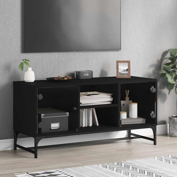 vidaXL TV skrinka so sklenenými dvierkami čierna 102x37x50 cm