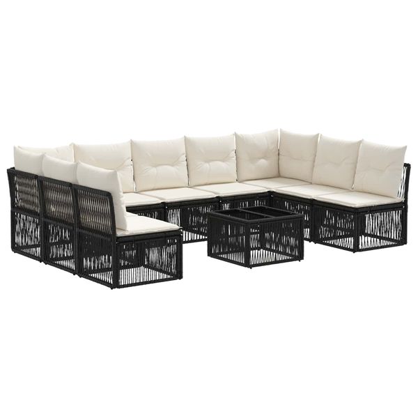 vidaXL Súprava záhradných pohoviek 10 pcs Čierna polyratan